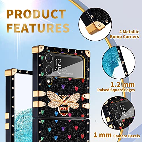 Loheckle for Samsung Galaxy Z Flip 3 Case for Women, Designer Square Cases for Galaxy Z Flip 3 Phone Case with Ring Stand Holder and Lanyard, Stylish Bee Luxury Cover for Samsung Flip 3 6.7''