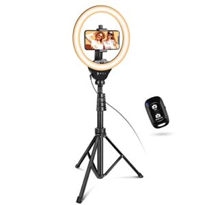 eicaus 10'' ring light with 62'' tripod stand and phone holder, selfie phone ringlight with remote great for makeup, video call, and live streaming black