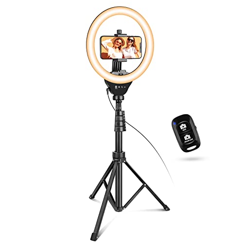 Eicaus 10'' Ring Light with 62'' Tripod Stand and Phone Holder, Selfie Phone Ringlight with Remote Great for Makeup, Video Call, and Live Streaming Black