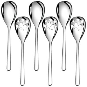 ayfdishs serving spoons 6 pieces,9.4 inch silver serving spoon set stainless steel serving spoons,include 3 serving table spoons,3 slotted serving spoons,serving utensils set for parties buffet banque