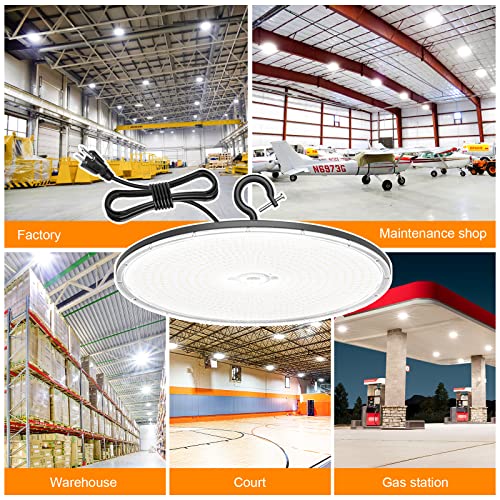 NUOGUAN UFO LED High Bay Light 300W 42,000lm(1500W HID/HPS Equiv) 5000K Up and Down Lighting with US Plug 6'Cable AC120V IP65 Commercial Warehouse Lighting Fixture for Workshop, Garage, Factory