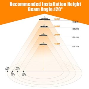 NUOGUAN UFO LED High Bay Light 300W 42,000lm(1500W HID/HPS Equiv) 5000K Up and Down Lighting with US Plug 6'Cable AC120V IP65 Commercial Warehouse Lighting Fixture for Workshop, Garage, Factory