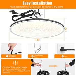 NUOGUAN UFO LED High Bay Light 300W 42,000lm(1500W HID/HPS Equiv) 5000K Up and Down Lighting with US Plug 6'Cable AC120V IP65 Commercial Warehouse Lighting Fixture for Workshop, Garage, Factory