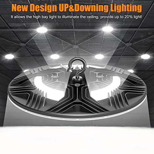 NUOGUAN UFO LED High Bay Light 300W 42,000lm(1500W HID/HPS Equiv) 5000K Up and Down Lighting with US Plug 6'Cable AC120V IP65 Commercial Warehouse Lighting Fixture for Workshop, Garage, Factory