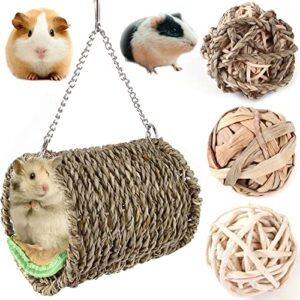 small animals activity toys, hamster play balls rolling chew toys pet nest&hammock, gnawing treats for guinea pigs/ chinchilla/hamster, little pet natural grass balls and toys