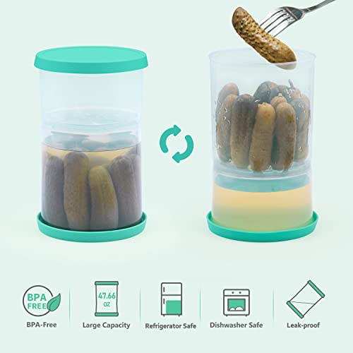 FORTIDY Pickle Jar/Container with Strainer Flip & Label – 47 oz Large Airtight Storage, Wide Mouth, BPA Free, Dishwasher Safe, Goodbye Juice Finger, Kitchen Organization Must-Have Versatile Food Saver