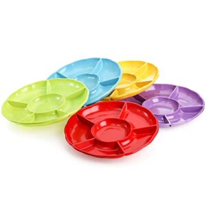 Frcctre 20 Pack 6 Sectional Round Plastic Appetizer Serving Platter, 12 Inch Disposable Divided Snack Serving Platter Food Tray Nut and Candy Serving Platter Veggie Fruit Dish Platter