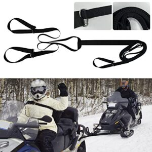 heavy-duty snowmobile tow rope, 1.5 inches width thickened long reinforced emergency off snowmobile tow rope 3 point with two hooks, safety sled pulling straps for snowmobile accessories, sled or atv