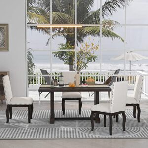 5-Piece Dining Table Set for 4, Breakfast Table Set Space Saving Solid Wood Chairs and Table Set for Apartment Dining Room with Rectangular Dining Table and 4 Upholstered Dining Chairs, Espresso