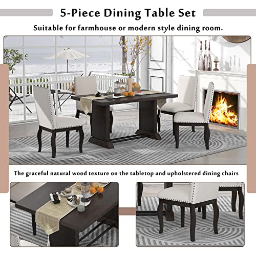 5-Piece Dining Table Set for 4, Breakfast Table Set Space Saving Solid Wood Chairs and Table Set for Apartment Dining Room with Rectangular Dining Table and 4 Upholstered Dining Chairs, Espresso