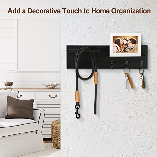 Lucundm Key Holder for Wall, Decorative Entryway Shelf with Hooks Holds Keys, Dog Leash, Sunglasses – Key Hanger with 3 Hooks Organizes, Enhances Home Decor (15” x 4.5” x 2.6”) (Black)