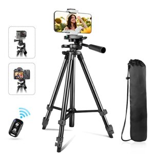 eicaus 50'' cell phone tripod, travel camera tripod with carry bag & remote, for iphone compatible android, sport camera, perfect live streaming/vlogging/video recording, black