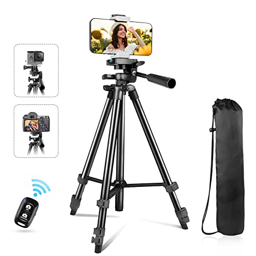 Eicaus 50'' Cell Phone Tripod, Travel Camera Tripod with Carry Bag & Remote, for iPhone Compatible Android, Sport Camera, Perfect Live Streaming/Vlogging/Video Recording, Black