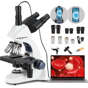 professional laboratory research 40x-5000x compound trinocular microscope for adults students with storage bag, metal eyepiece, slides