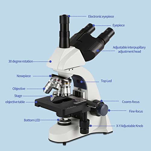 Professional Laboratory Research 40X-5000X Compound Trinocular Microscope for Adults Students with Storage Bag, Metal Eyepiece, Slides