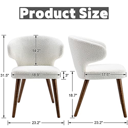 RIVOVA Upholstered Accent Arm Chairs Set of 4, Faux Sherpa Mid Century Modern Dining Chairs for Kitchen Dining Room Side Chairs with Wood Legs, White