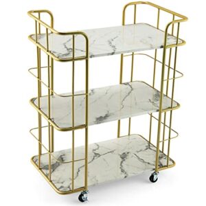 n/a kitchen shelf wheels trolley bathroom gap rack sundries storage 3-tier storage utility cart gold rolling (color : gold, size : 1pcs)