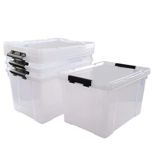 kiddream 50 quarts large clear storage box, latching container bins with wheels set of 4