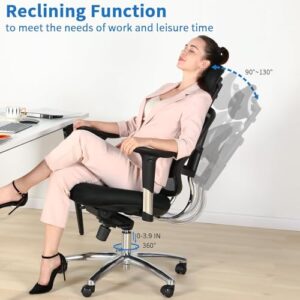 WAFTING Office Chair, Large and Tall Desk Chair, Adjustable Backrest Computer Chair with Thick Seat Cushion, 3D Adjustable Headrest, Lumbar Support and Armrest，Home Office Ergonomic Chair Black