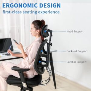 WAFTING Office Chair, Large and Tall Desk Chair, Adjustable Backrest Computer Chair with Thick Seat Cushion, 3D Adjustable Headrest, Lumbar Support and Armrest，Home Office Ergonomic Chair Black