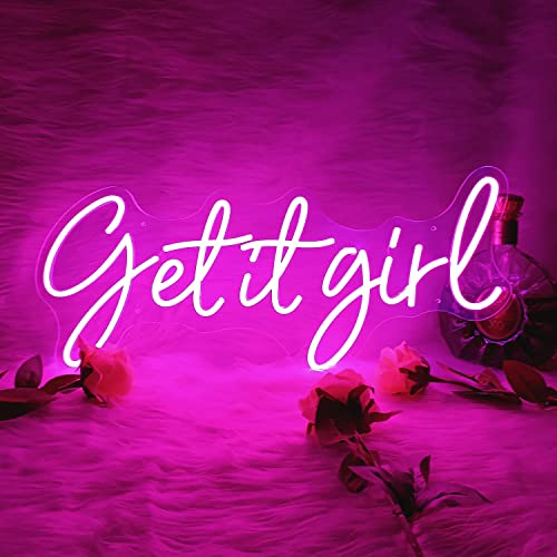 Get it girl Neon Sign for Wall Decor, Large Quote Neon Light Signs for Party Decorations, Game Room, Man Cave, Hotel, Bar, Café Recreation 23"x9.9" Pink