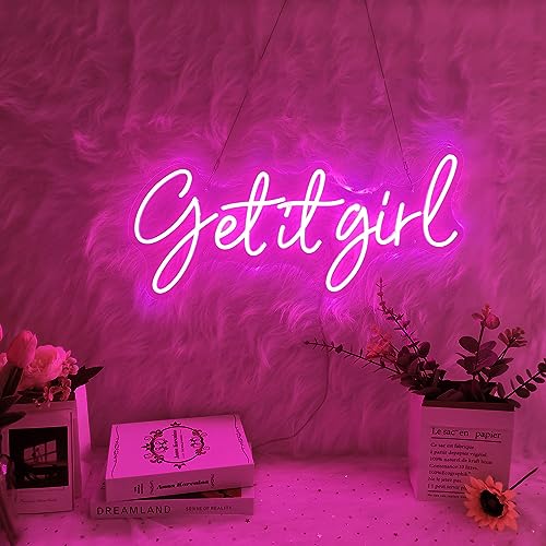 Get it girl Neon Sign for Wall Decor, Large Quote Neon Light Signs for Party Decorations, Game Room, Man Cave, Hotel, Bar, Café Recreation 23"x9.9" Pink