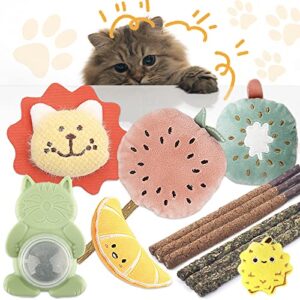 olloiig 12pcs interactive cat toys set, squeaky crinkle catnip cat toy pack, slivervine catnip sticks and catnip wall balls for dental health, plush chew toy for kitten cat gift…