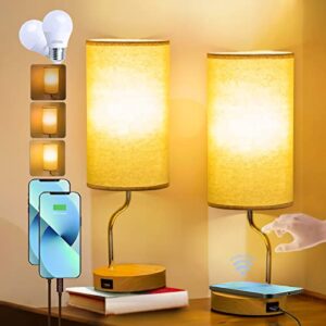 unfusne lamps for bedrooms set of 2,nightstand lamp with wireless charger,touch control bedside lamps with usb port,modern lamps for living room bedroom,wooden lamps with bulbs