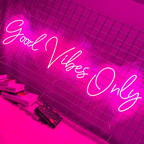 Good Vibes Only Neon Sign LED with Dimmable Neon Night Bedroom Home Wall Decor Bachelorette Party Birthday Wedding Bar Club Decor Reusable Large Neon Signs Pink