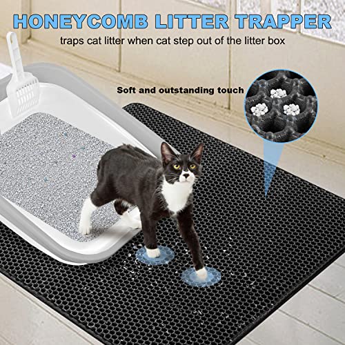 KAQUMAO Low Profile Senior Cat Litter Box Kit, Low Entry Cat Litter Box for Arthritic Cat, Handicap Disabled Cats, Sick Frail Cats, Older Feeble Cats,with Cat Litter Mat (Soft Grey)