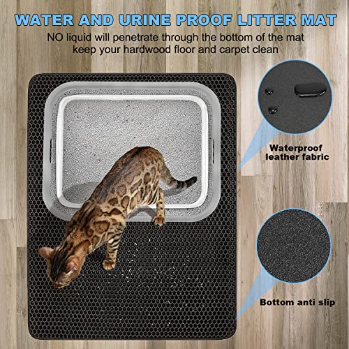 KAQUMAO Low Profile Senior Cat Litter Box Kit, Low Entry Cat Litter Box for Arthritic Cat, Handicap Disabled Cats, Sick Frail Cats, Older Feeble Cats,with Cat Litter Mat (Soft Grey)