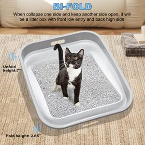 KAQUMAO Low Profile Senior Cat Litter Box Kit, Low Entry Cat Litter Box for Arthritic Cat, Handicap Disabled Cats, Sick Frail Cats, Older Feeble Cats,with Cat Litter Mat (Soft Grey)