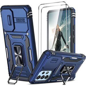 leyi for galaxy a53 5g case: samsung a53 5g case with slide camera cover + [2 packs] screen protector, full body military-grade case with upgarde kickstand for samsung a53 5g, navy blue
