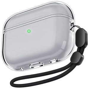 airpods pro 2 case clear 2022 soft tpu protective cover with lanyard [front led visible] compatible with airpods pro 2nd generation (black)