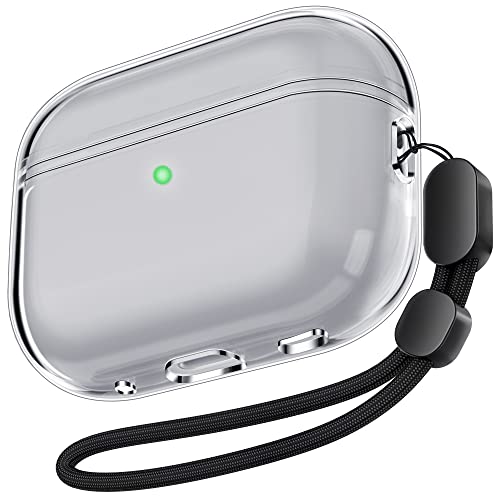 AirPods Pro 2 Case Clear 2022 Soft TPU Protective Cover with Lanyard [Front LED Visible] Compatible with AirPods Pro 2nd Generation (Black)