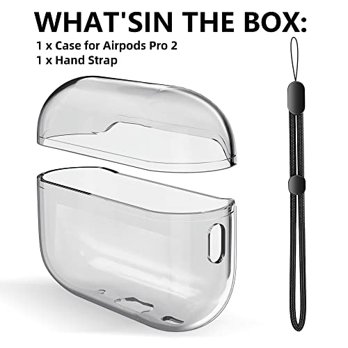 AirPods Pro 2 Case Clear 2022 Soft TPU Protective Cover with Lanyard [Front LED Visible] Compatible with AirPods Pro 2nd Generation (Black)