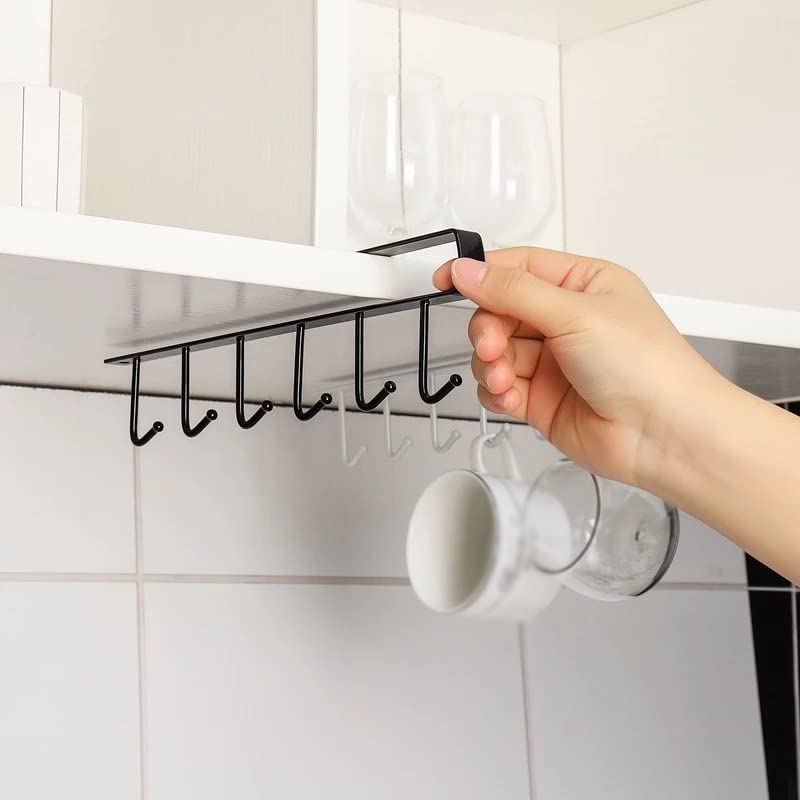 SMLJLQ 6 Hook Storage Rack Wardrobe Shelf Cup Holder Bathroom Kitchen Hanger Towel Rack (Color : White, Size : 7 * 25cm)