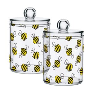 vnurnrn clear plastic jar set for cotton ball, cotton swab, cotton round pads, floss, flying bumble bees bathroom canisters storage organizer, vanity makeup organizer,2pack