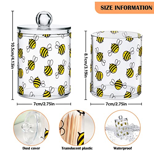 Vnurnrn Clear Plastic Jar Set for Cotton Ball, Cotton Swab, Cotton Round Pads, Floss, Flying Bumble Bees Bathroom Canisters Storage Organizer, Vanity Makeup Organizer,2Pack