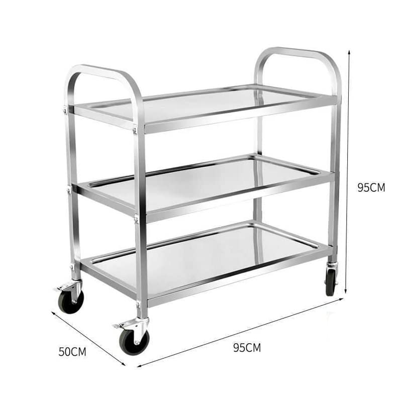 N/A 3 Shelf Kitchen Trolley Commercial Food Pantry with Wheels Kitchen Storage Rack (Color : A, Size : 95cm*95cm)