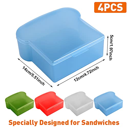 Abnaok 4PCS 20 Oz Toast Shape Sandwich Box, Food Grade PP Made, Allow Microwave Heating and Frozen Preservation, Food Storage Sandwich Containers for Lunch Prep