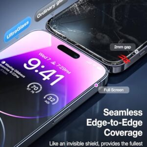 UltraGlass UNBREAK TOP 9H+ Glass for iPhone 14 Pro Max Screen Protector [Military SGS Shatterproof & Longest Durable] Screen Protector 14 Pro Max Tempered Glass, Anti-fingerprint, 2 Packs