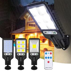 solar street light, ip65 waterproof outdoor solar powered lights dusk to da-wn with motion sensor led security flo-od light for parking lot, remote control,durable & waterproof
