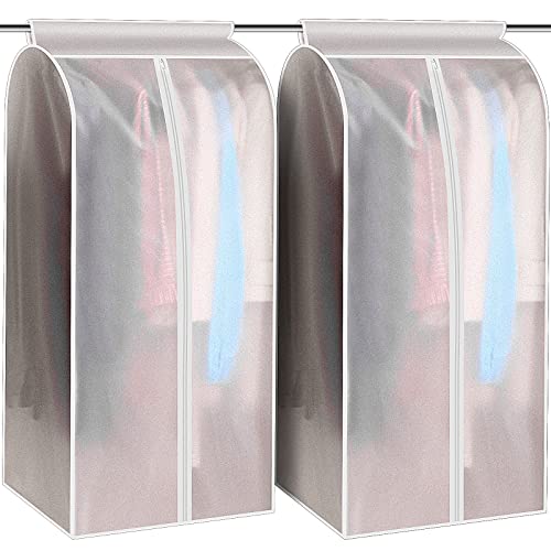 2 Pack 43" Large Clear Hanging Garment Bags for Storage Well Sealed Clothes Dust Cover with for Suit Coat Closet Rack (Rack not included)