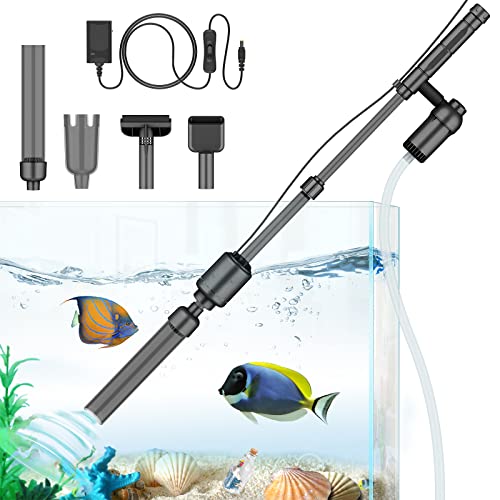 AKKEE Electric Aquarium Gravel Cleaner Vacuum, Fish Tank Cleaner 6 in 1 Automatic Water Changer Filter for Washing Sand Removable Siphon Vacuum Gravel Cleaner 18W IP68 Waterproof Safer Black Style