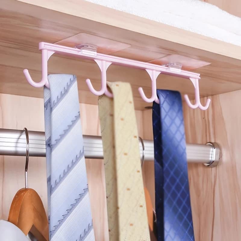 SMLJLQ Kitchen Storage Rack Wardrobe Cabinet Hook Storage Rack Cup Holder Hook Towel Rack (Color : Pink)