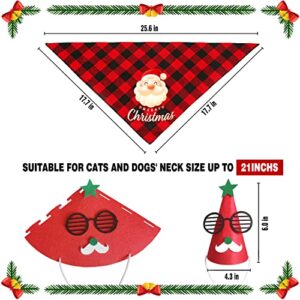 IDOLPET Dog Christmas Outfit Bandanas Hat Classic Plaid Pet Dog Christmas New Year Holiday Bandana Scarf Triangle Bibs Kerchief Costume Accessories for Small Medium Large Dogs Cats Pets (Red)…