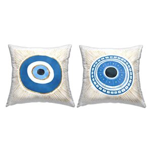 stupell industries boho blue evil eye spiritual symbol design by ziwei li throw (set of 2) pillow, 18 x 18