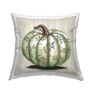 stupell industries green autumnal pumpkin botanical leaf pattern design by elizabeth tyndall throw pillow, 18 x 18