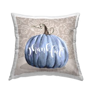 stupell industries blue pumpkin autumn thankful calligraphy pattern design by livi + fin throw pillow, 18 x 18